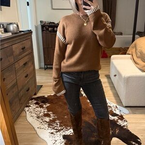 Cozy Brown Sweater with White Stripes